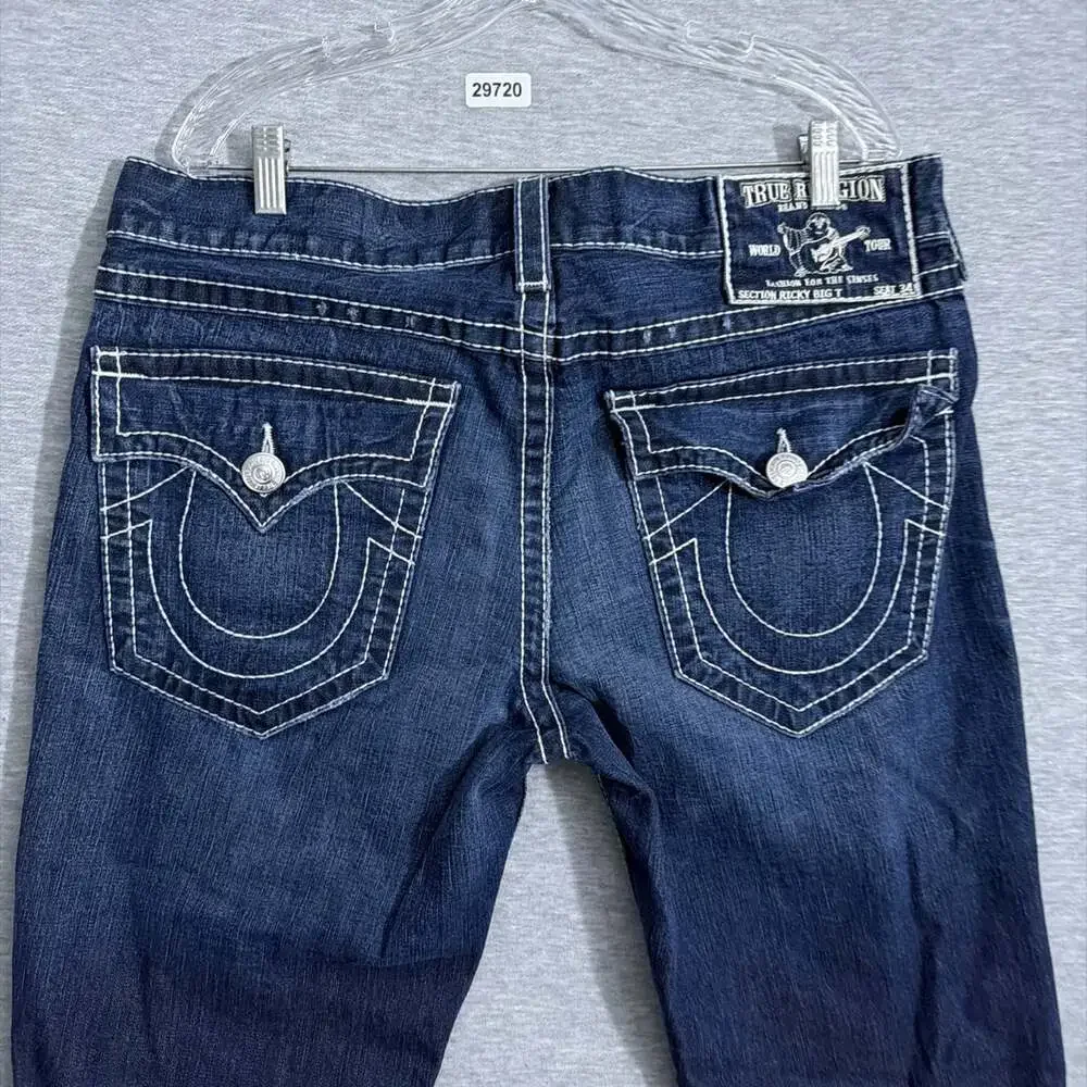 True Religion Men's 36 Blue Denim Ricky Big T Straight Leg Flap Pocket Jeans